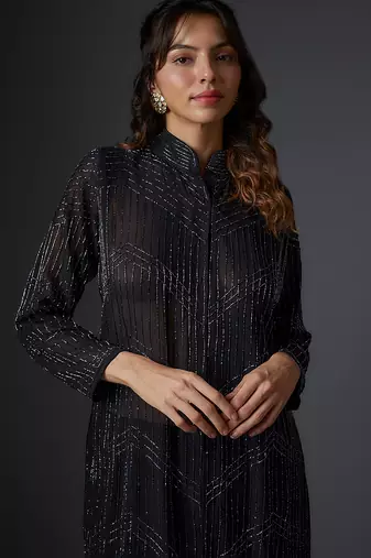 Black embroidered georgette co ord set