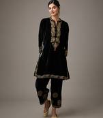 Black embroidered velvet kurta set