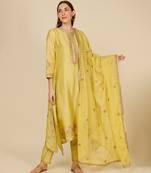 Yellow embroidered chanderi kurta set
