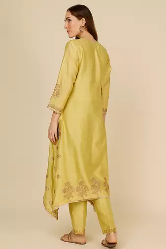 Yellow embroidered chanderi kurta set