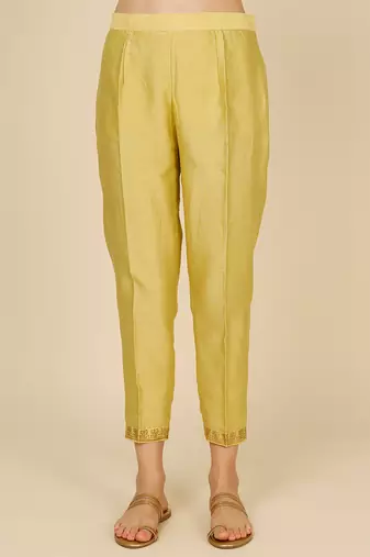 Yellow embroidered chanderi kurta set