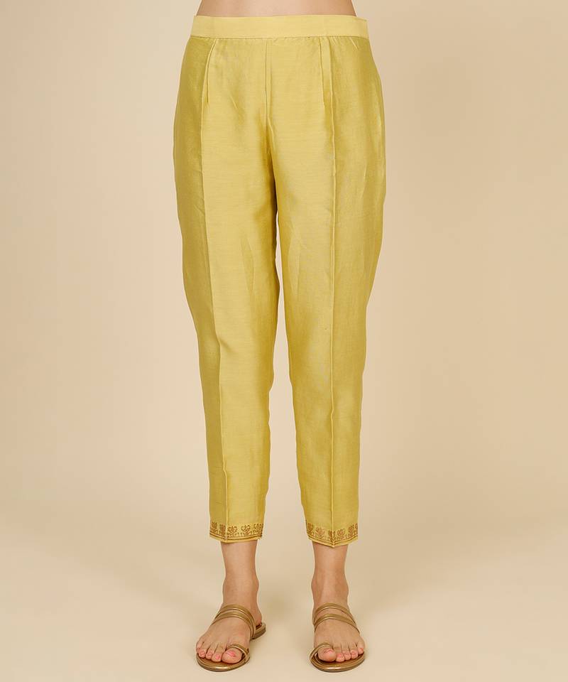 Yellow embroidered chanderi kurta set