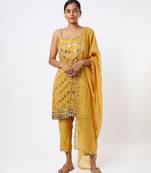 Yellow embroidered organza kurta set
