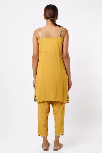 Yellow embroidered organza kurta set