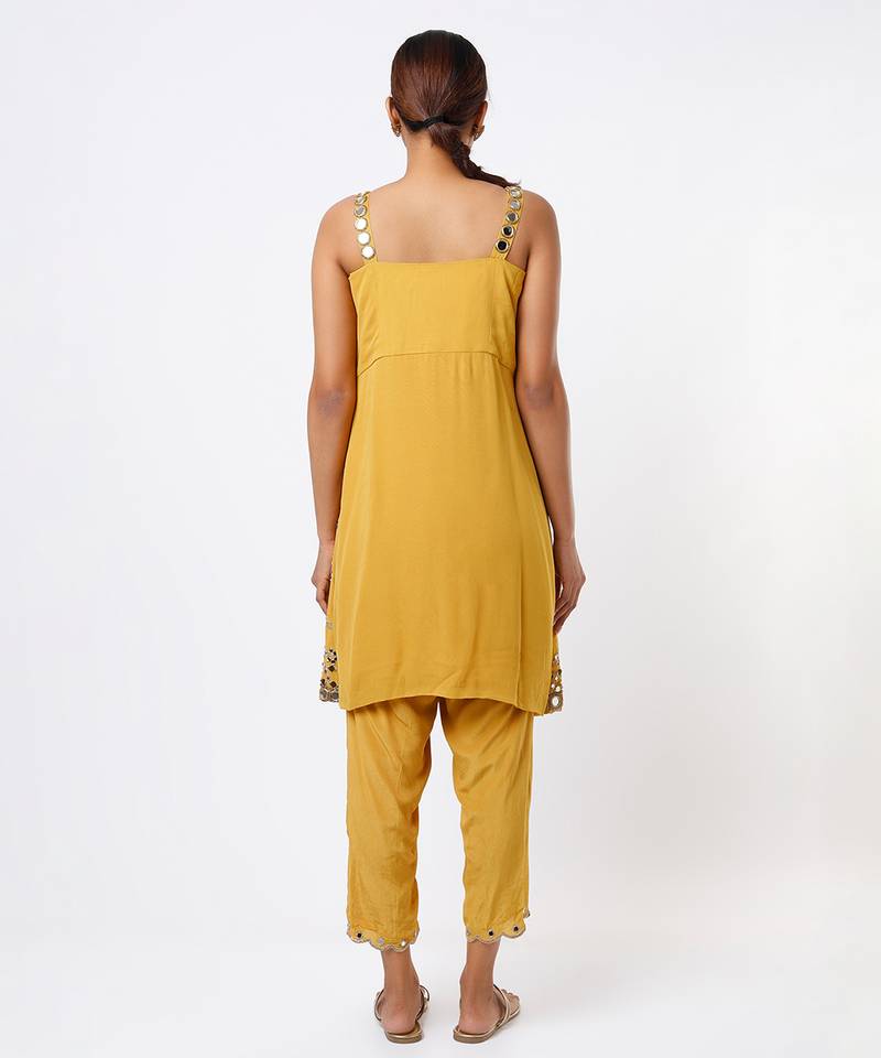 Yellow embroidered organza kurta set