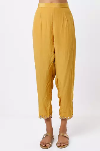 Yellow embroidered organza kurta set