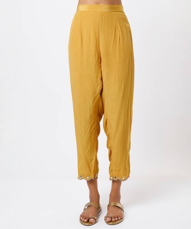 Yellow embroidered organza kurta set