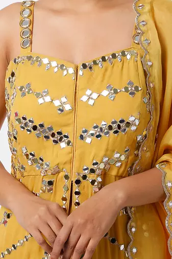 Yellow embroidered organza kurta set