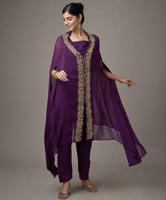 Purple embroidered georgette co ord set 1