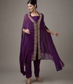Purple embroidered georgette co ord set