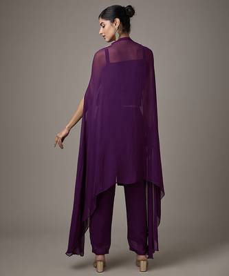 Purple embroidered georgette co ord set 2