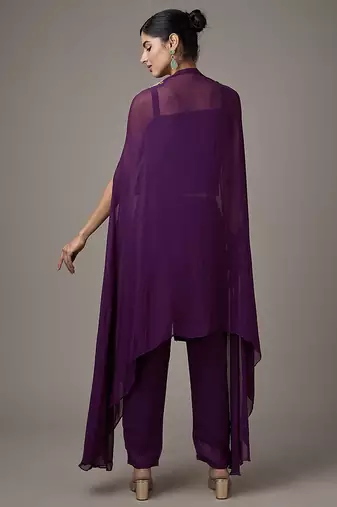 Purple embroidered georgette co ord set