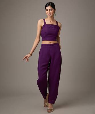 Purple embroidered georgette co ord set 3