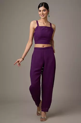 Purple embroidered georgette co ord set