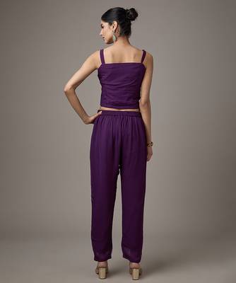Purple embroidered georgette co ord set 4