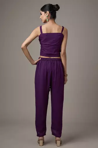 Purple embroidered georgette co ord set