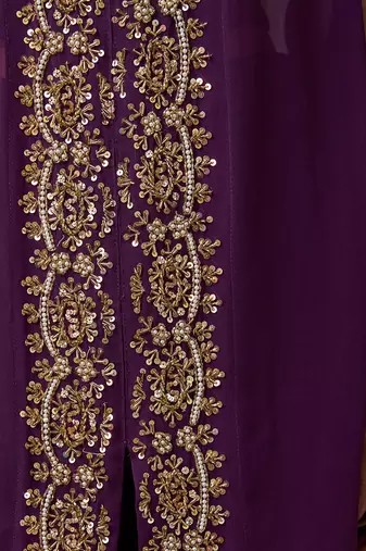 Purple embroidered georgette co ord set