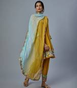 Yellow embroidered silk kurta set