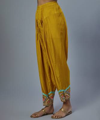 Yellow embroidered silk kurta set 3