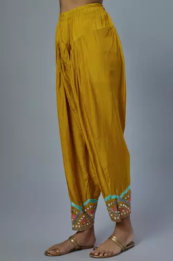Yellow embroidered silk kurta set