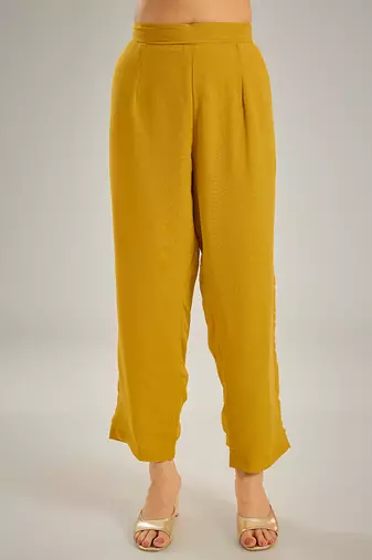 Yellow embroidered crepe kaftan set