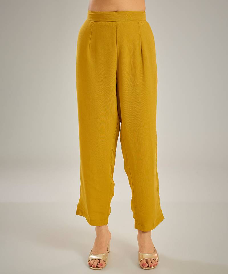 Yellow embroidered crepe kaftan set