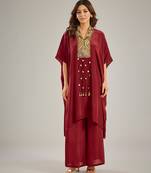 Maroon embroidered crepe kaftan set