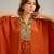 Orange embroidered crepe kaftan set