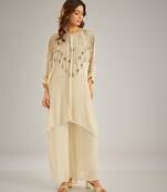 Ivory embroidered silk kaftan set