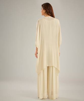 Ivory embroidered silk kaftan set 2