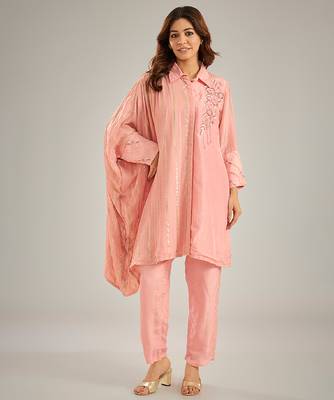 Pink embroidered silk Co ord set 1