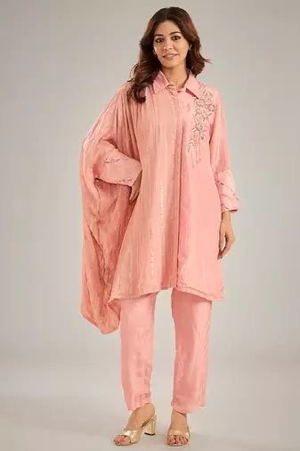 Pink embroidered silk Co ord set