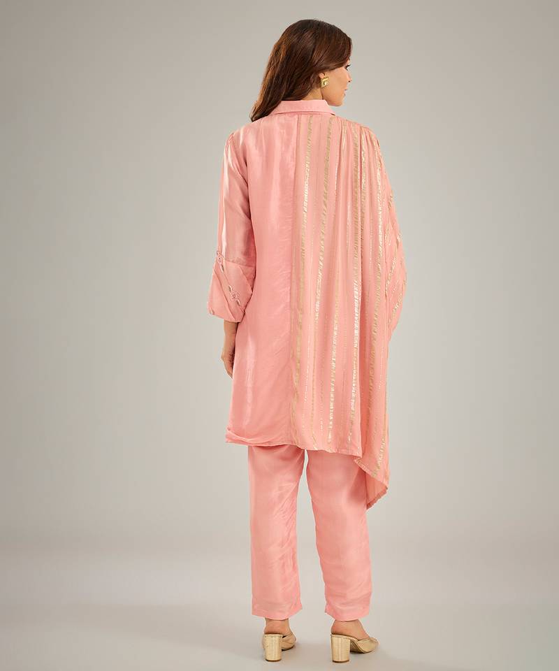 Pink embroidered silk Co ord set