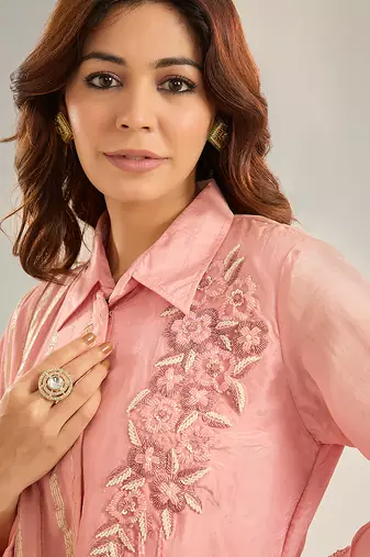 Pink embroidered silk Co ord set