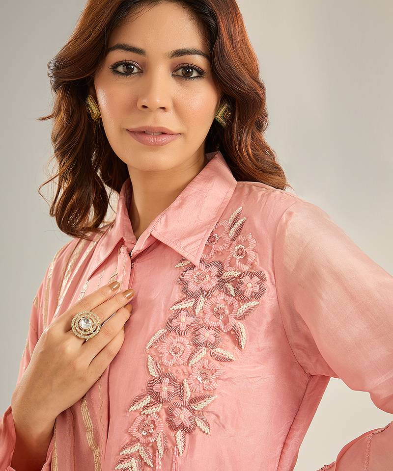 Pink embroidered silk Co ord set