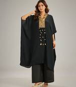 Black embroidered crepe kaftan set