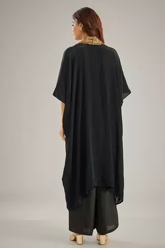 Black embroidered crepe kaftan set