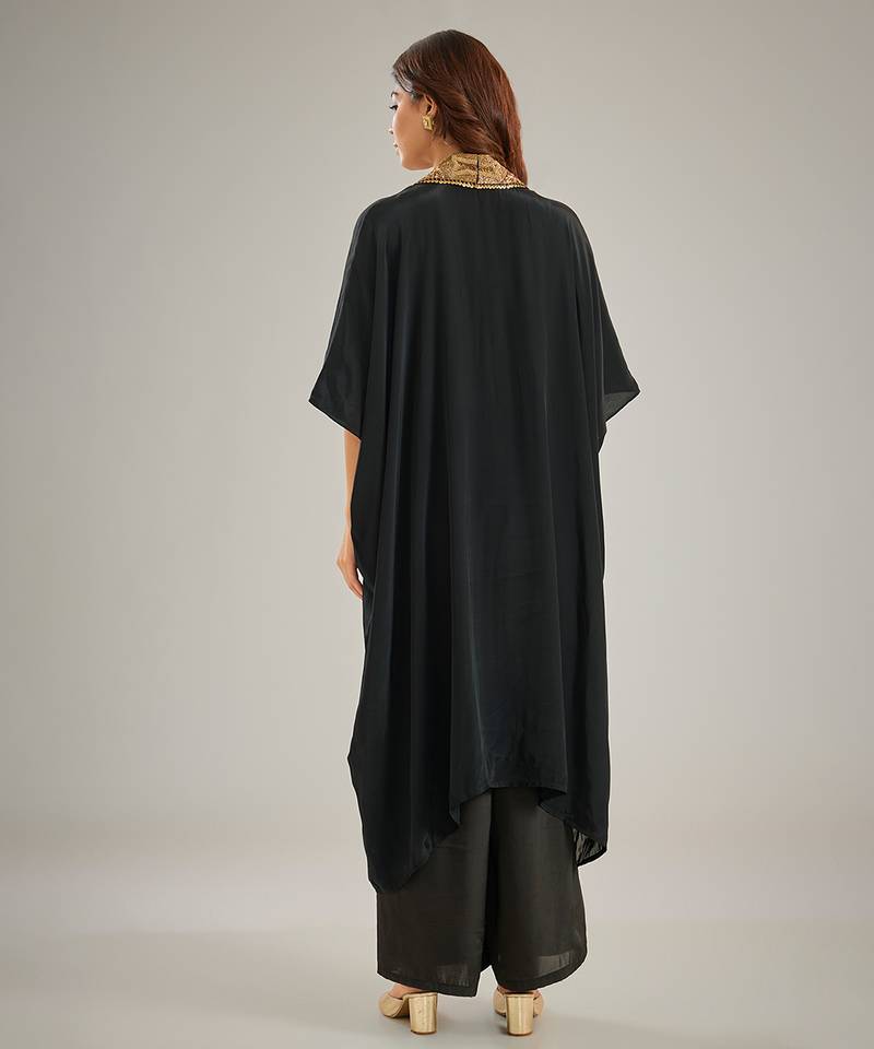 Black embroidered crepe kaftan set