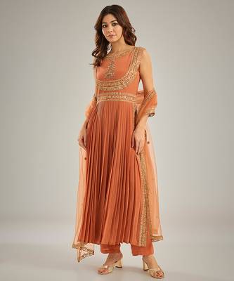 Orange embroidered crepe anarkali 1