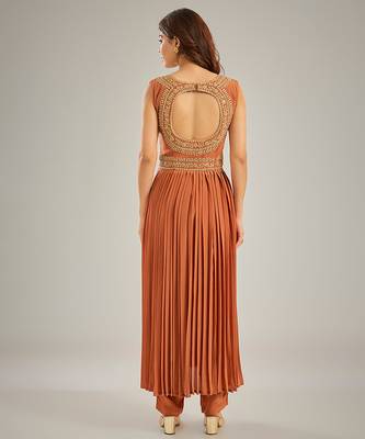 Orange embroidered crepe anarkali 2
