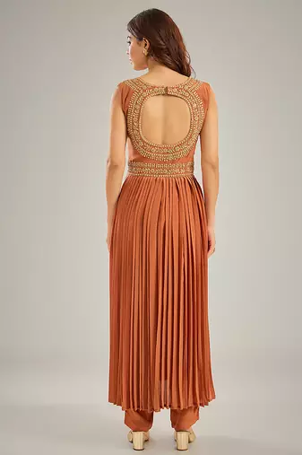 Orange embroidered crepe anarkali