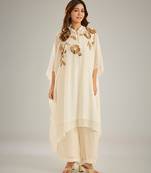Ivory embroidered crepe kaftan set