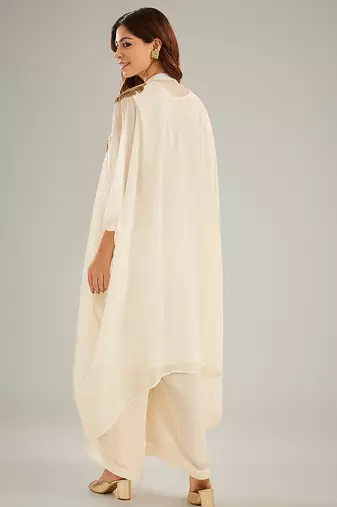 Ivory embroidered crepe kaftan set