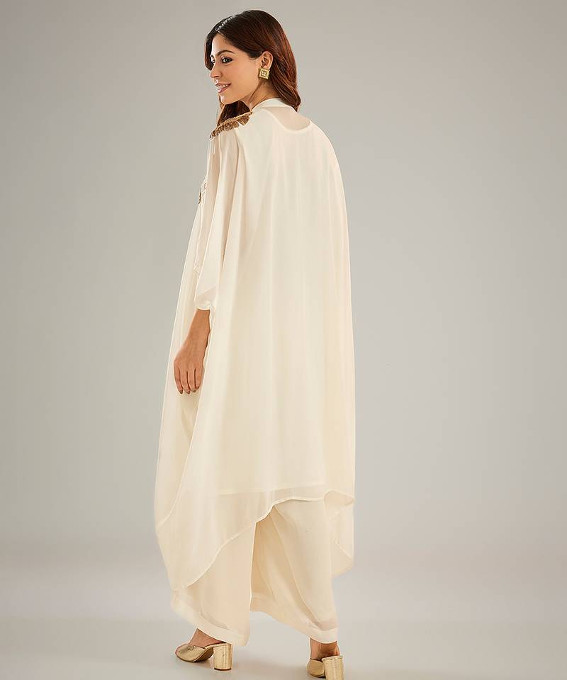 Ivory embroidered crepe kaftan set