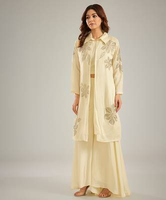 Ivory embroidered silk co ord set 1