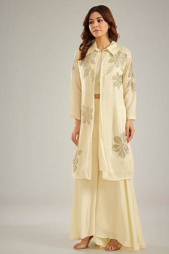 Ivory embroidered silk co ord set