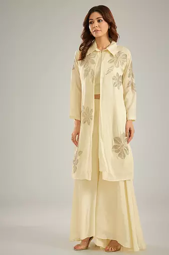 Ivory embroidered silk co ord set