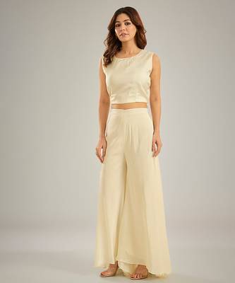 Ivory embroidered silk co ord set 3
