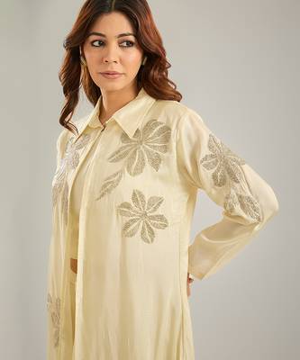 Ivory embroidered silk co ord set 5