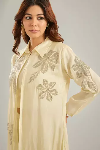 Ivory embroidered silk co ord set